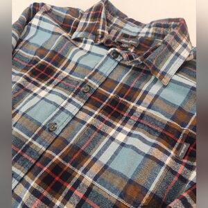 Eddie Bauer Men’s XL Plaid Flannel Button-Up Shirt Blue/Brown Long Sleeve